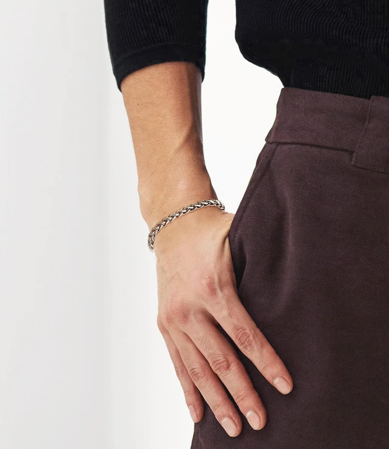 925 Sterling Silver 7mm Wheat Link Chain Bracelet