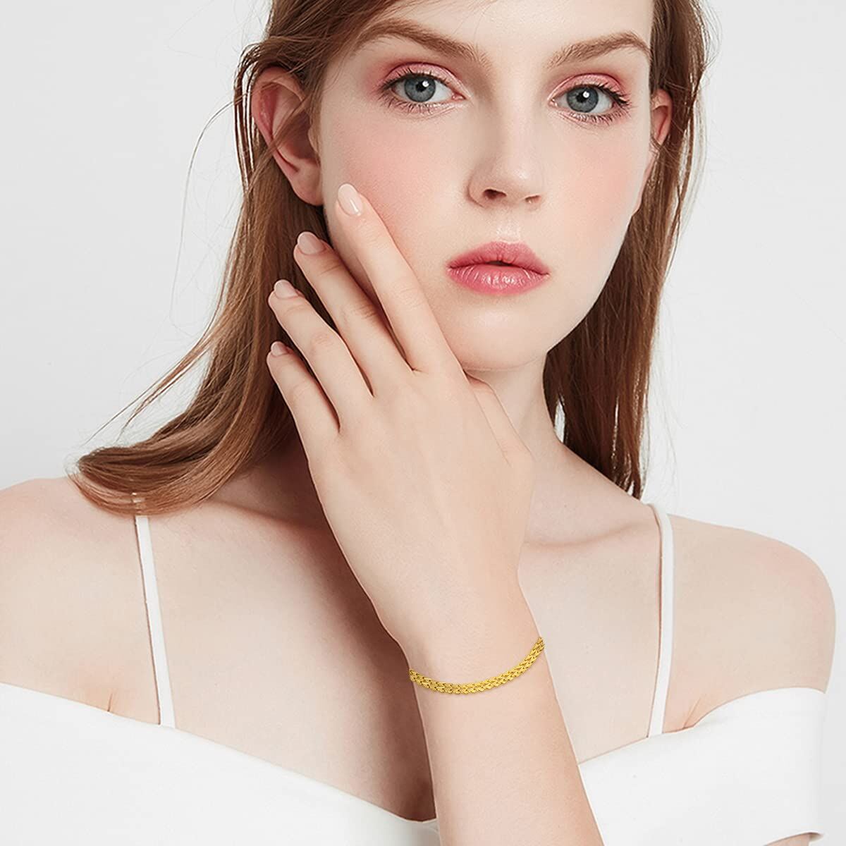 Pulsera de cadena de eslabones italiana clásica minimalista de oro de 18 quilates