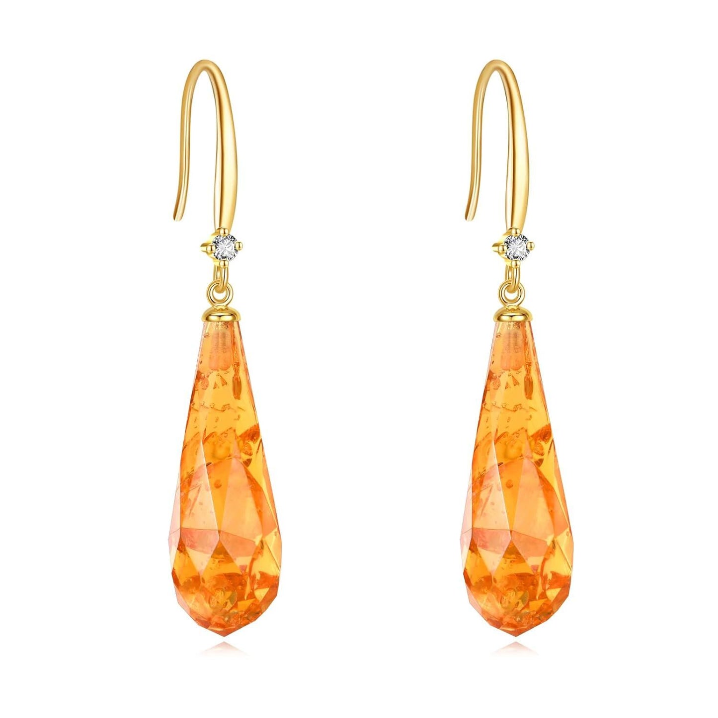 14K Gold Teardrop Shape Stone Drop Earring Wholesale with Blue Crystal and Diamond Accent for Women's Fashion Jewelry
