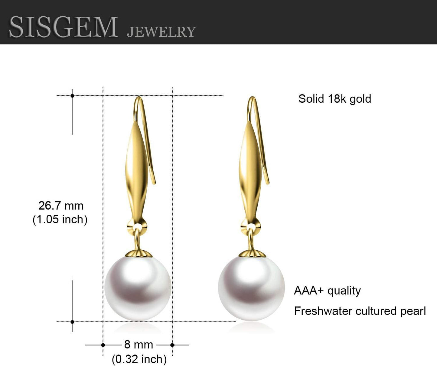 Pendientes de oro de 18 quilates con perlas cultivadas de agua dulce - 8 mm de diámetro