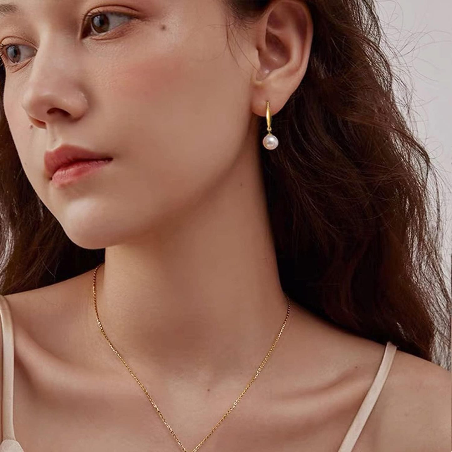 Pendientes de oro de 18 quilates con perlas cultivadas de agua dulce - 8 mm de diámetro