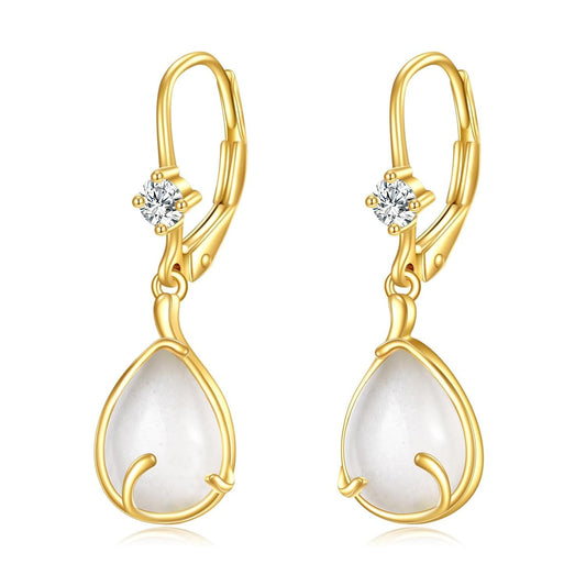 14K gold moonstone teardrop leverback earrings for women