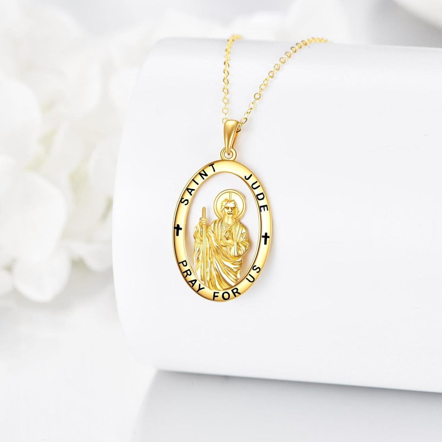 Pulsera de oro de 14 quilates con medalla de San Judas para hombres y mujeres, joyería de protección católica de 7+2 pulgadas