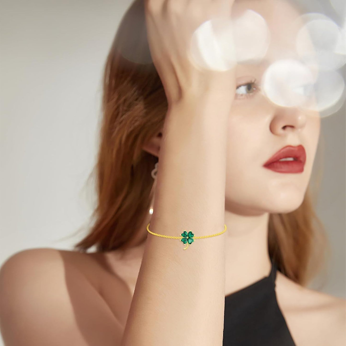 14k Gold Green Four Leaf Clover Bracelet