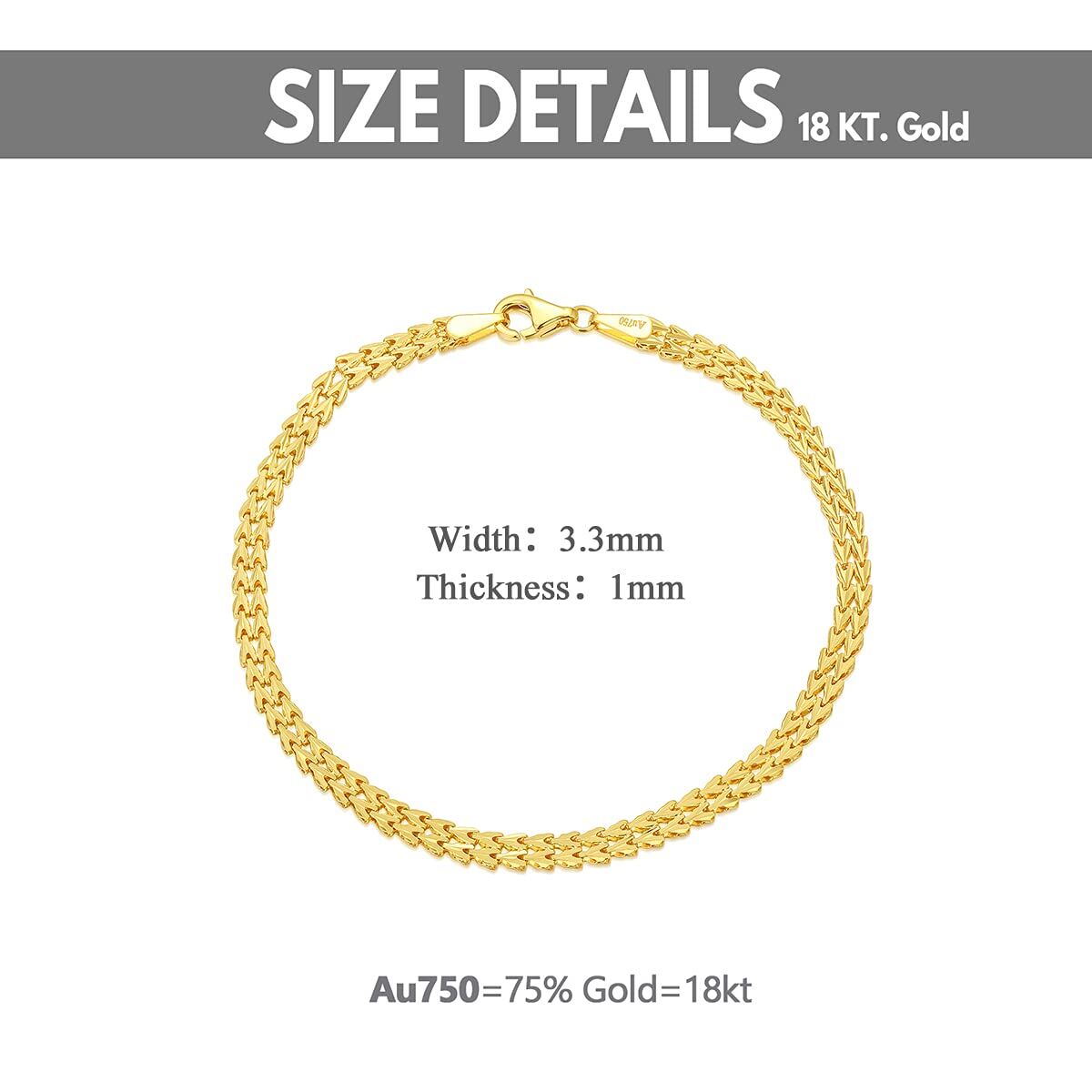 Pulsera de cadena de eslabones italiana clásica minimalista de oro de 18 quilates