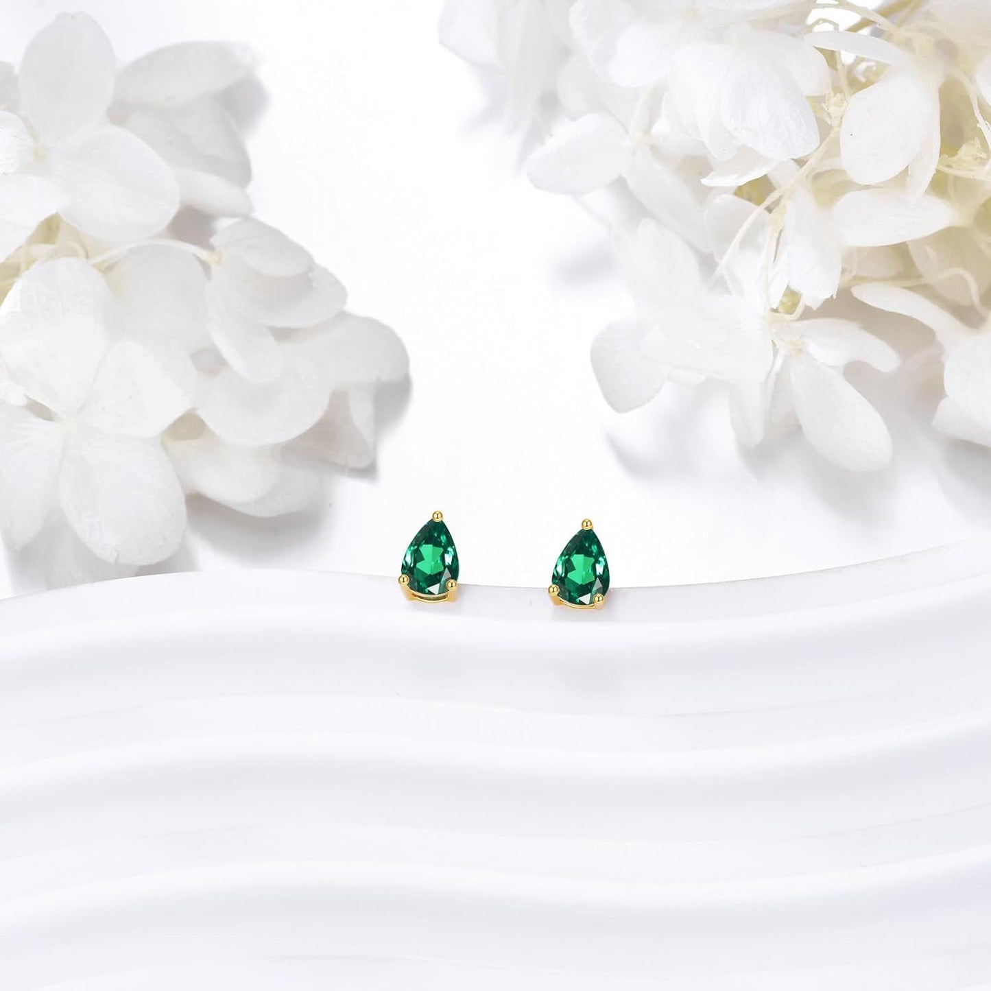14K Gold Emerald Pear-Shaped Stud Earrings