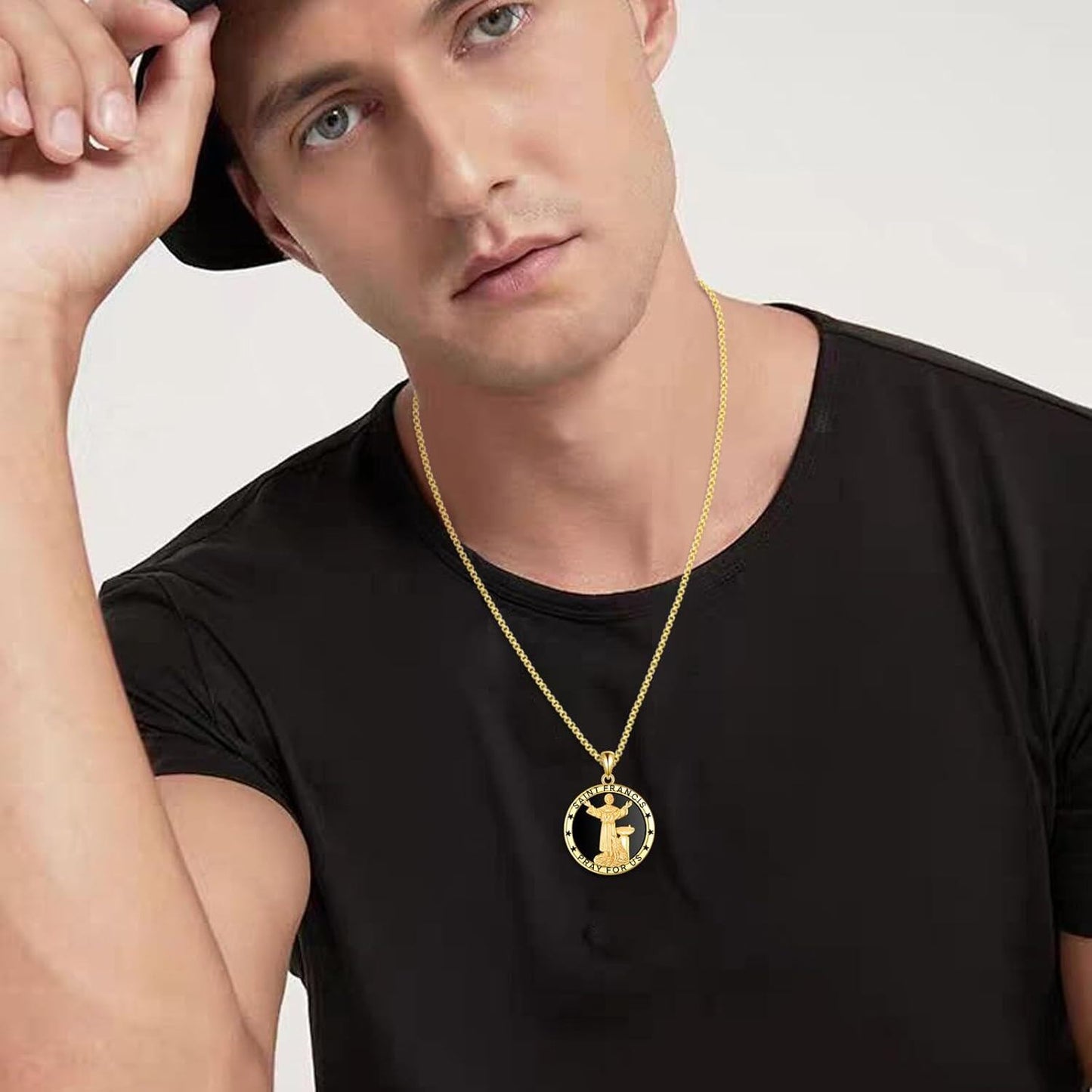 925 Sterling Silver Plated Gold  Saint Francis Pray for Us Religious Medal Necklaces