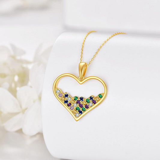 10K Gold Rainbow Crystal Heart Pendant Necklaces