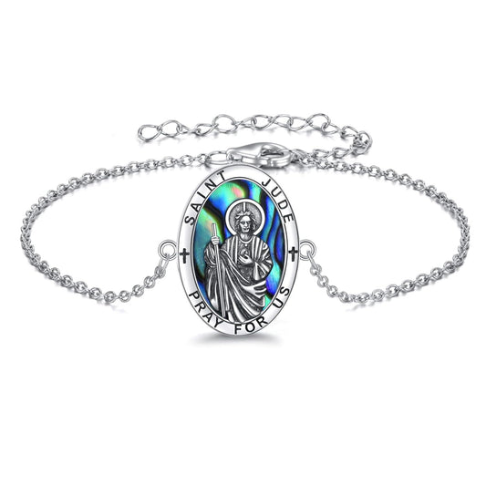 Pulsera de oro de 14 quilates con medalla de San Judas para hombres y mujeres, joyería de protección católica de 7+2 pulgadas