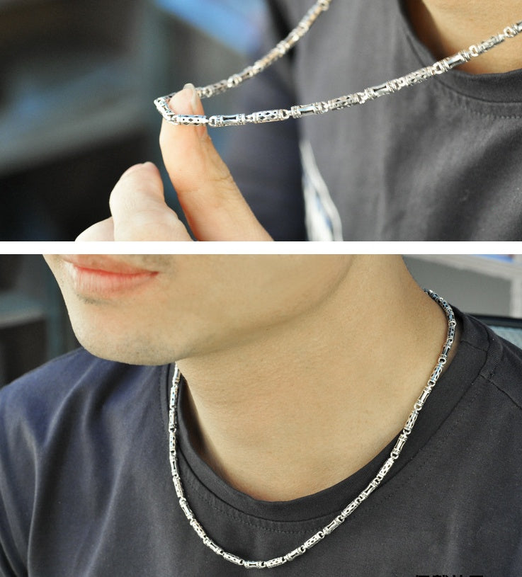 El collar de hombre de plata 925, cadena gruesa de plata, larga, estilo retro, versátil, cadena para suéter.