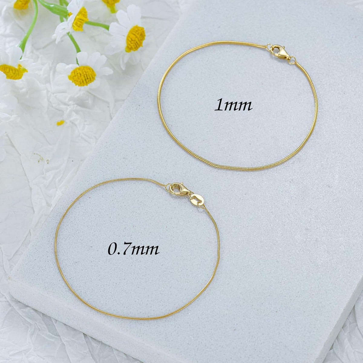 18k Yellow Gold Snake Chain Bracelet Dainty Minimalist Women Jewelry