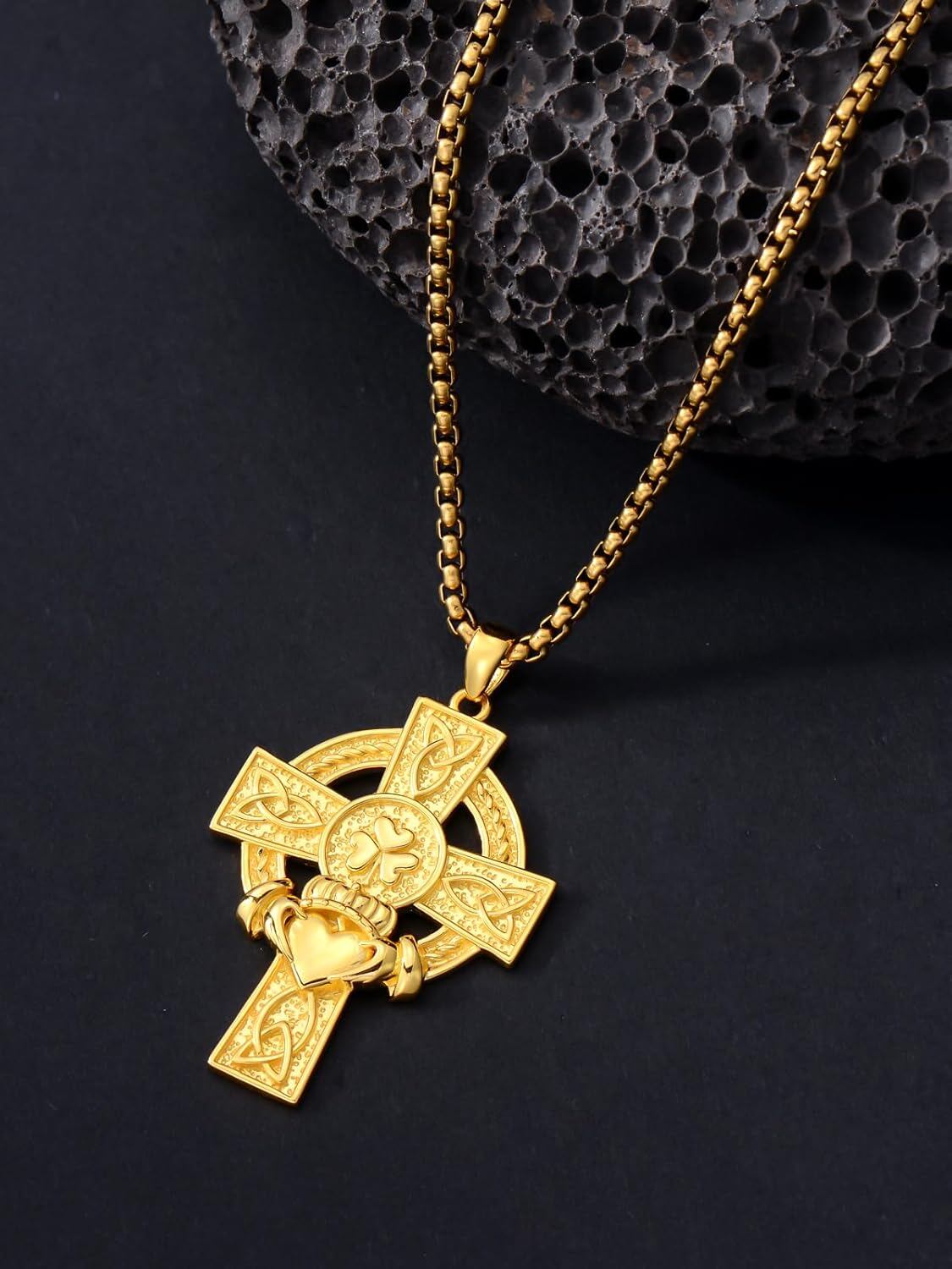 925 Sterling Silver Celtic Knot Trinity Shamrock Cross Pendant Necklace  with Stainless Steel Chain for Men & Women -