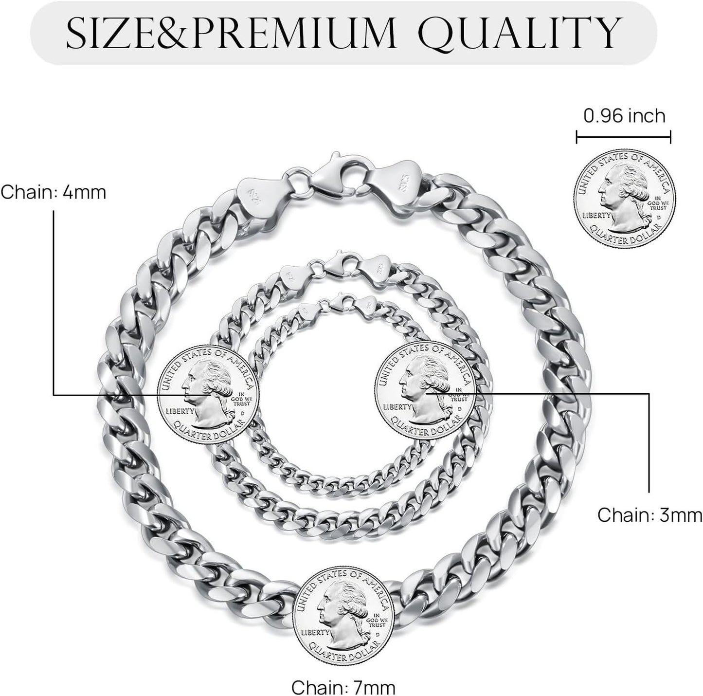 S925 Sterling Silver Cuban Link Chain Bracelet for Men