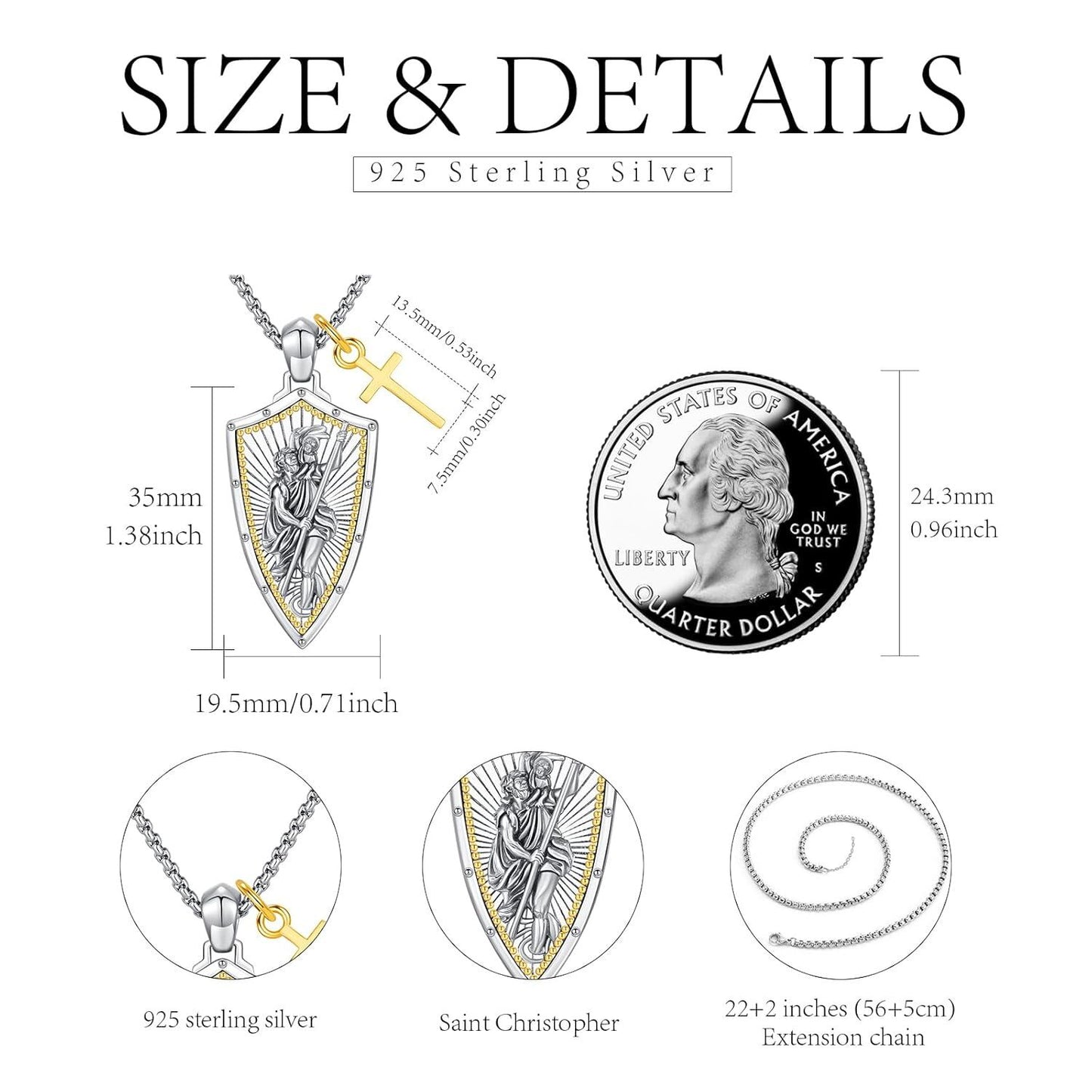 Sterling Silver Saint Michael Shield Cross Necklace for Men