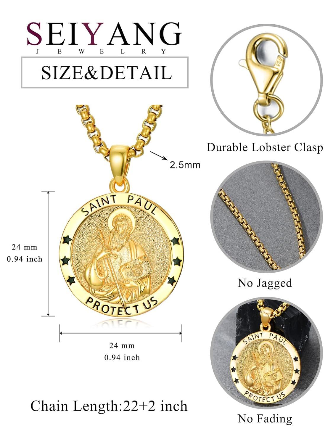 925 Sterling Silver St. Paul Medal Pendant with 22  - Hypoallergenic Religious Jewelry for All Genders