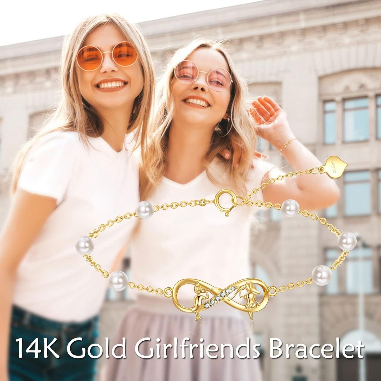 Pulsera de infinito para hermanas de oro de 14 quilates