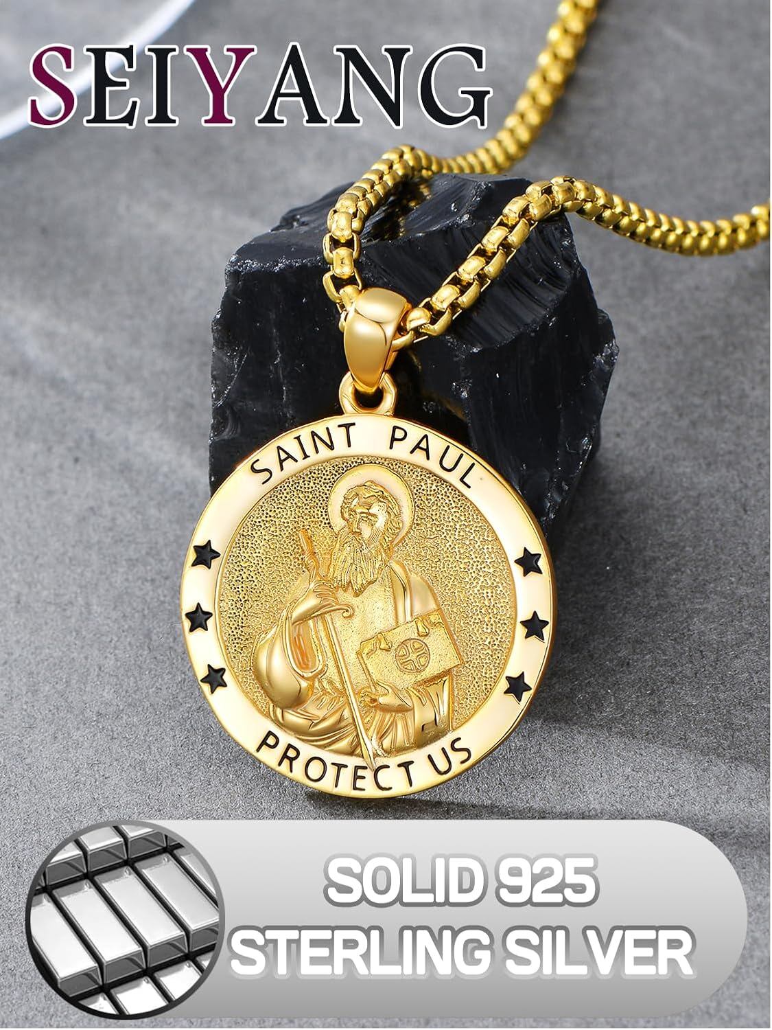 925 Sterling Silver St. Paul Medal Pendant with 22  - Hypoallergenic Religious Jewelry for All Genders