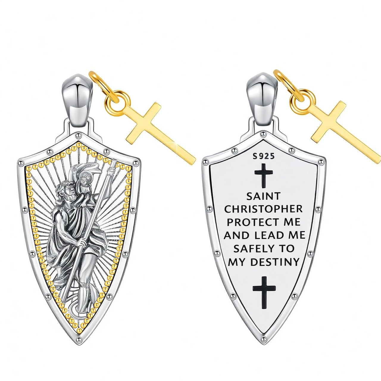 Sterling Silver Saint Michael Shield Cross Necklace for Men