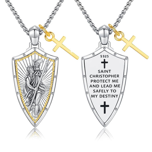 925 Sterling Silver necklace Saint Michael Shield Cross Pendant Necklaces for Men Religious s