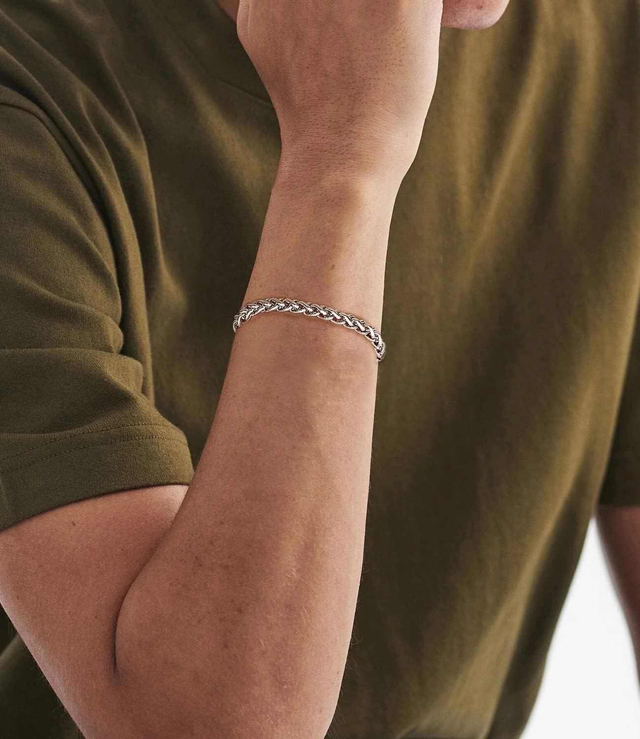 925 Sterling Silver 7mm Wheat Link Chain Bracelet