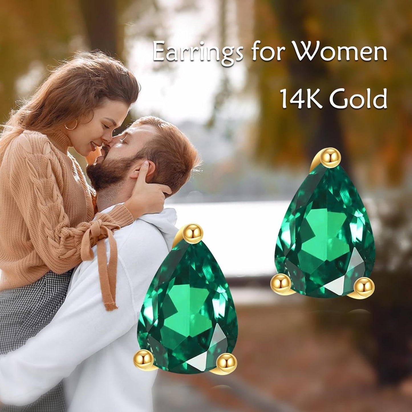 14K Gold Emerald Pear-Shaped Stud Earrings