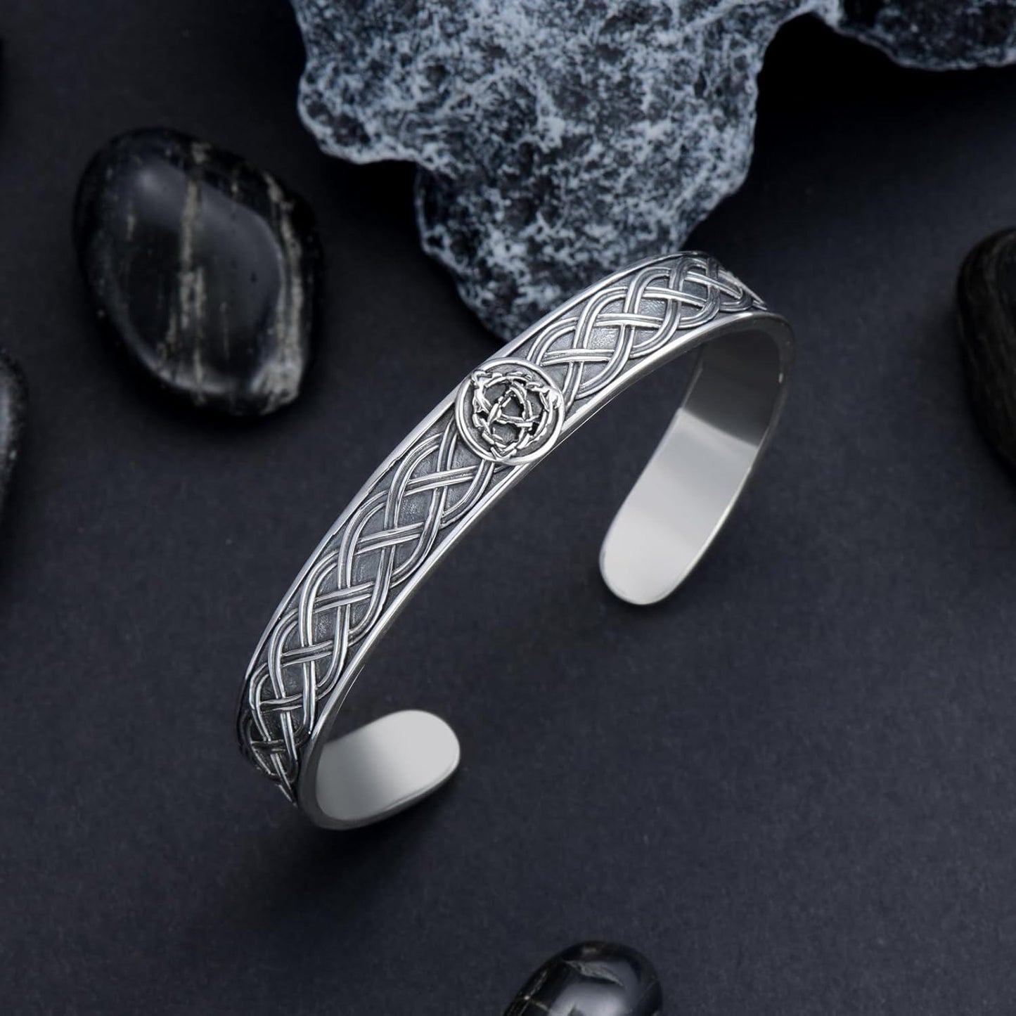 Pulsera ajustable de plata de ley 925 con diseño de nudo celta para hombres y mujeres