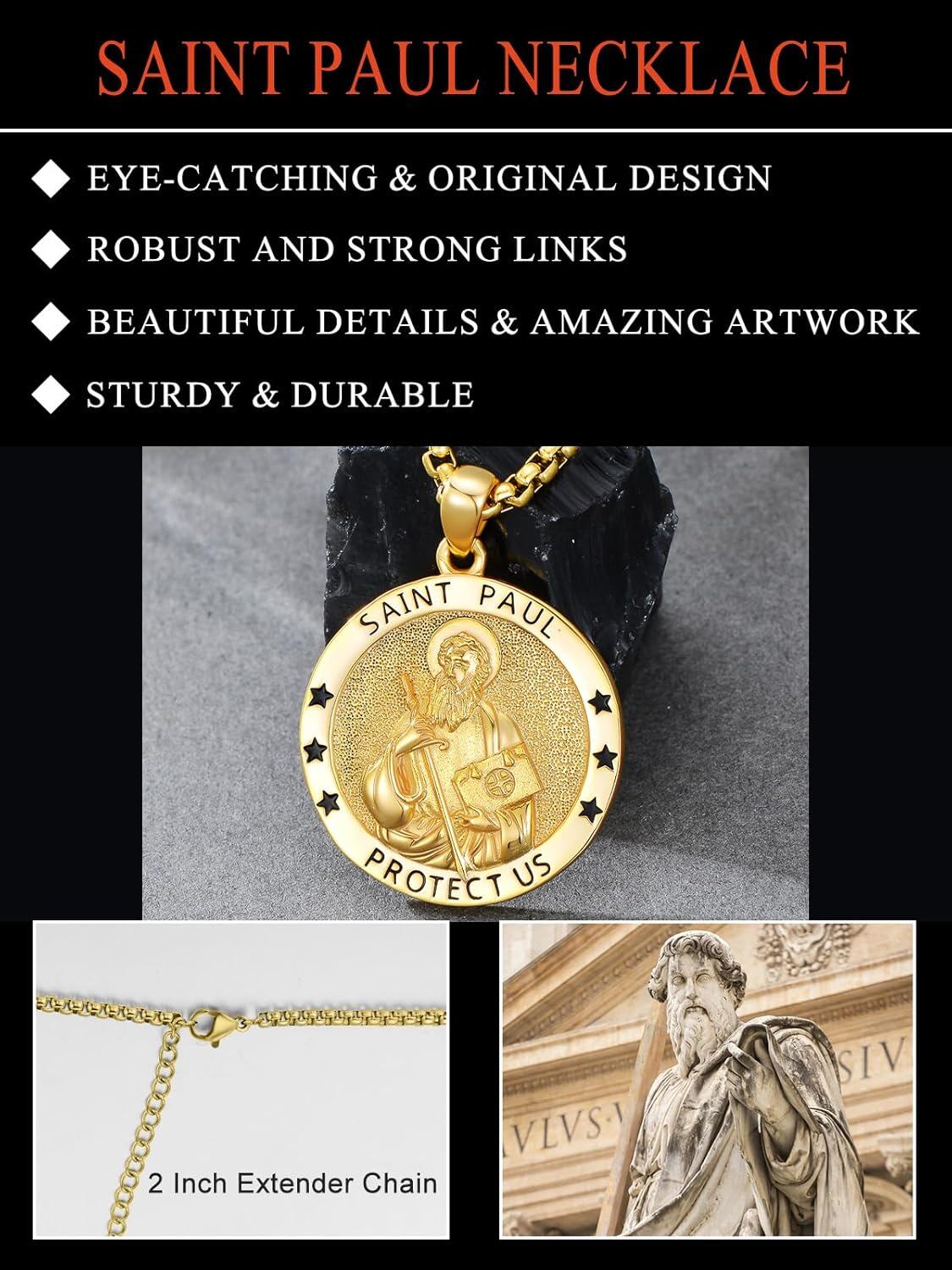 925 Sterling Silver St. Paul Medal Pendant with 22  - Hypoallergenic Religious Jewelry for All Genders