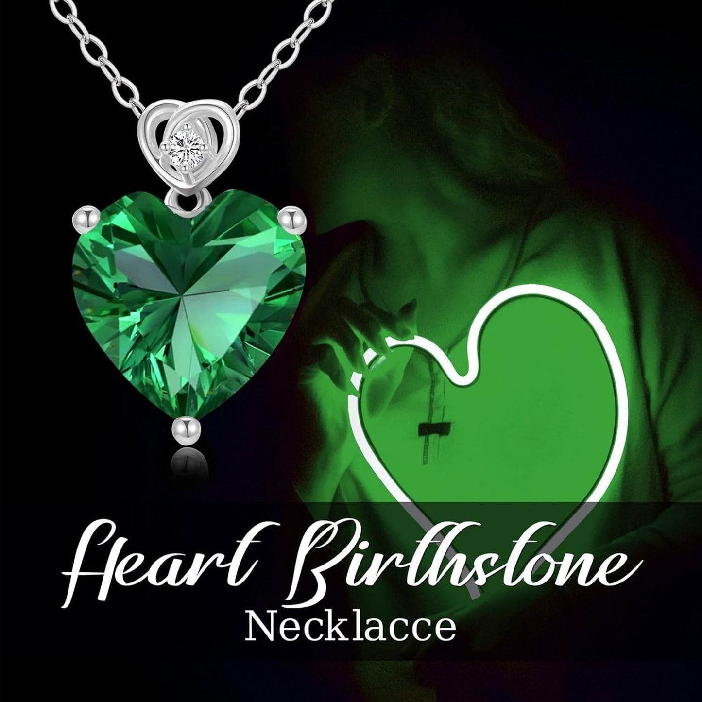 14K White Gold 3ct  Emerald Birthstone Pendant Necklace