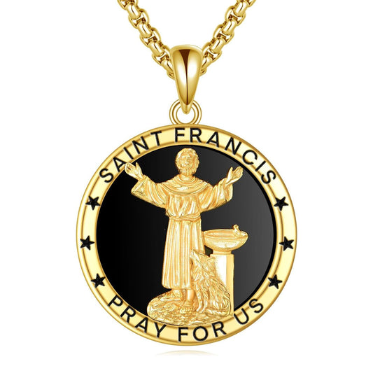 Saint Francis 'Pray for Us' Medal Necklace | 925 Sterling Silver Gold Plated