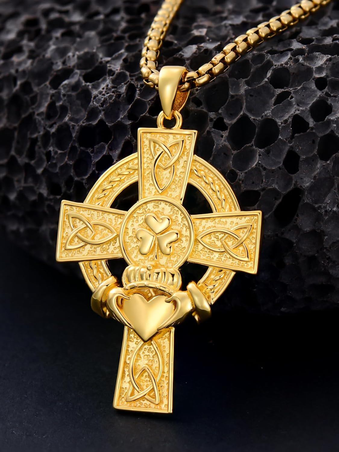925 Sterling Silver Celtic Knot Trinity Shamrock Cross Pendant Necklace  with Stainless Steel Chain for Men & Women -