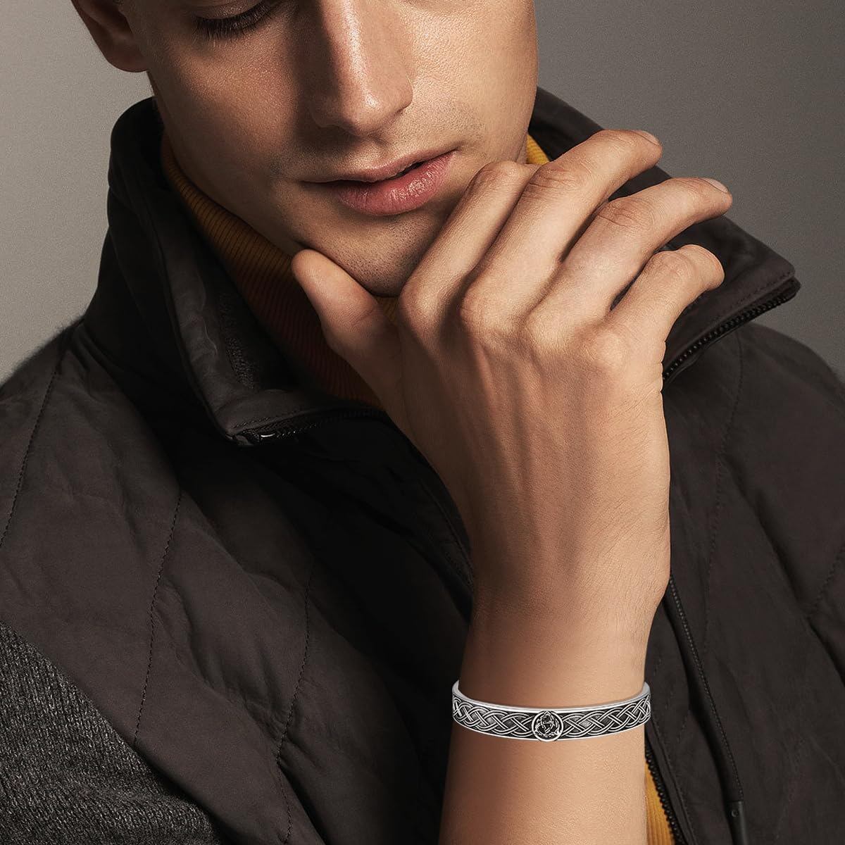 Pulsera ajustable de plata de ley 925 con diseño de nudo celta para hombres y mujeres