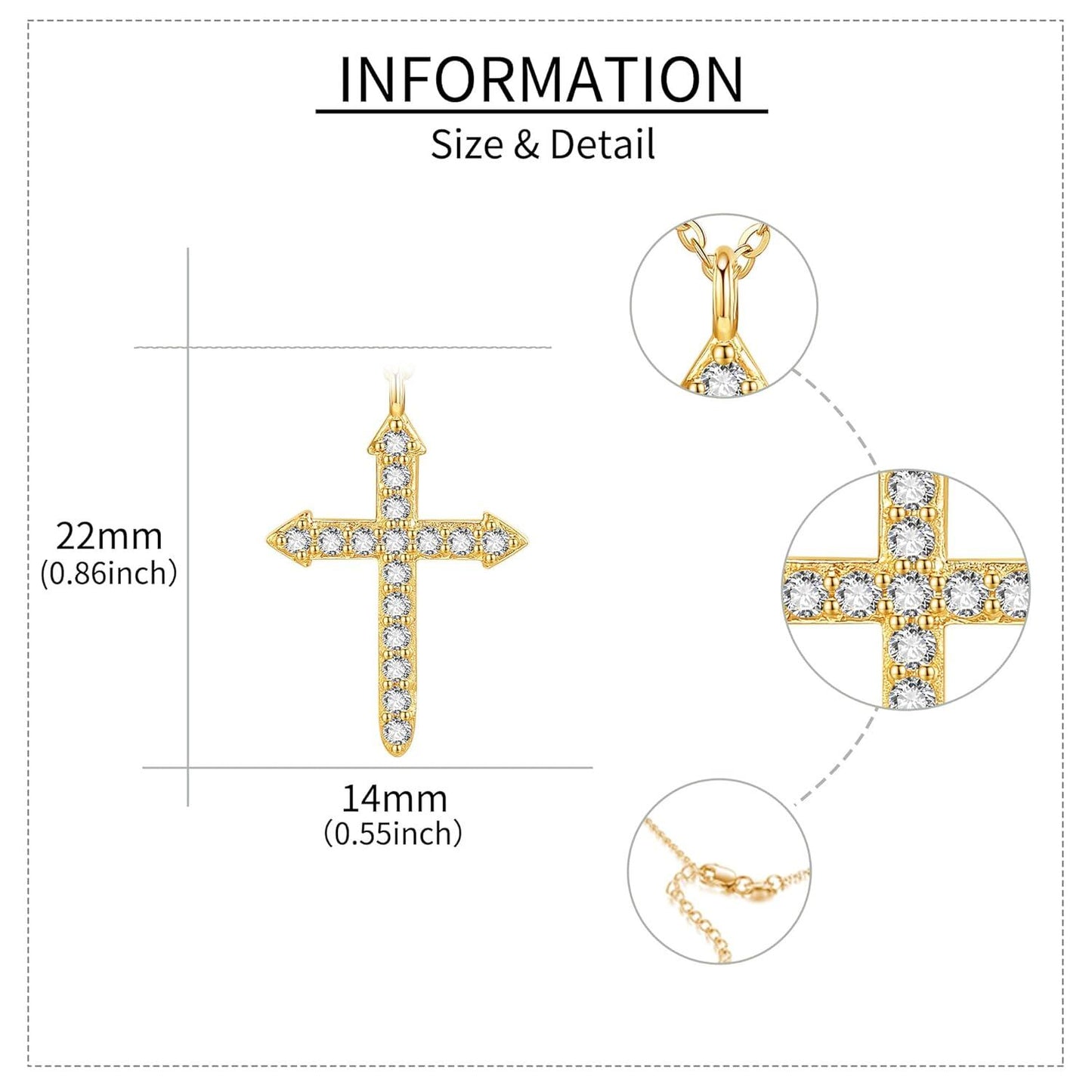 14K Gold Cross Pendant Necklace with Cubic Zirconia