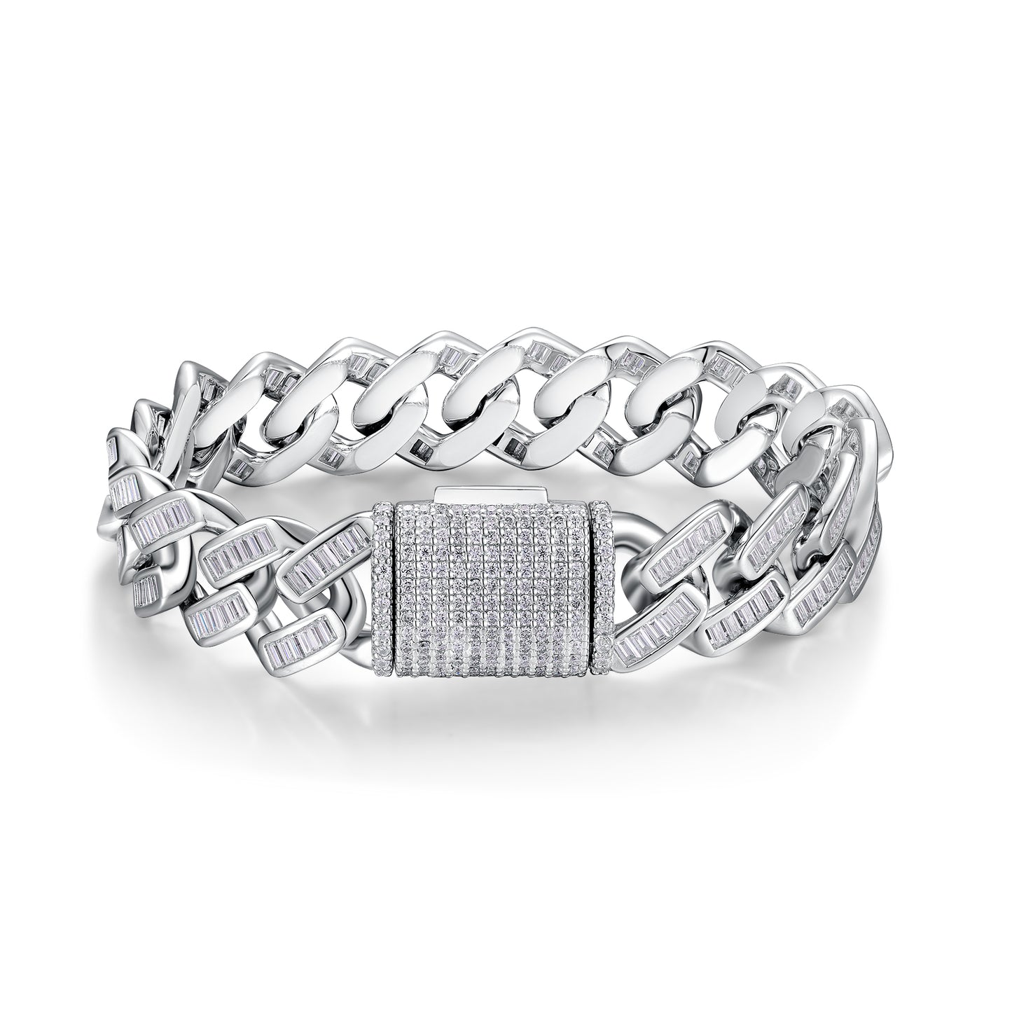 Cuban Link Moissanite Bracelet — Platinum-Plated 925 Silver