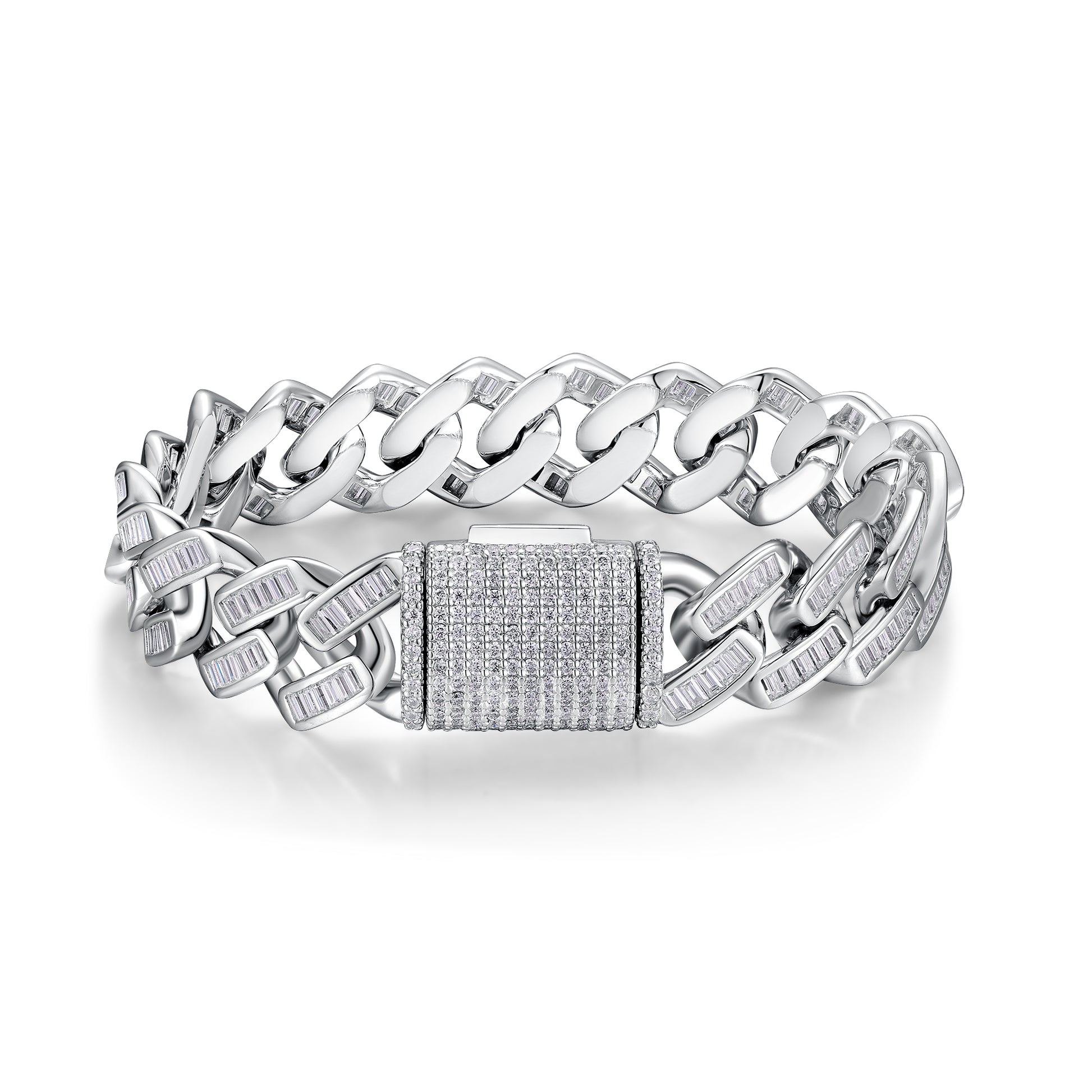 Cuban Link Moissanite Bracelet — Platinum-Plated 925 Silver