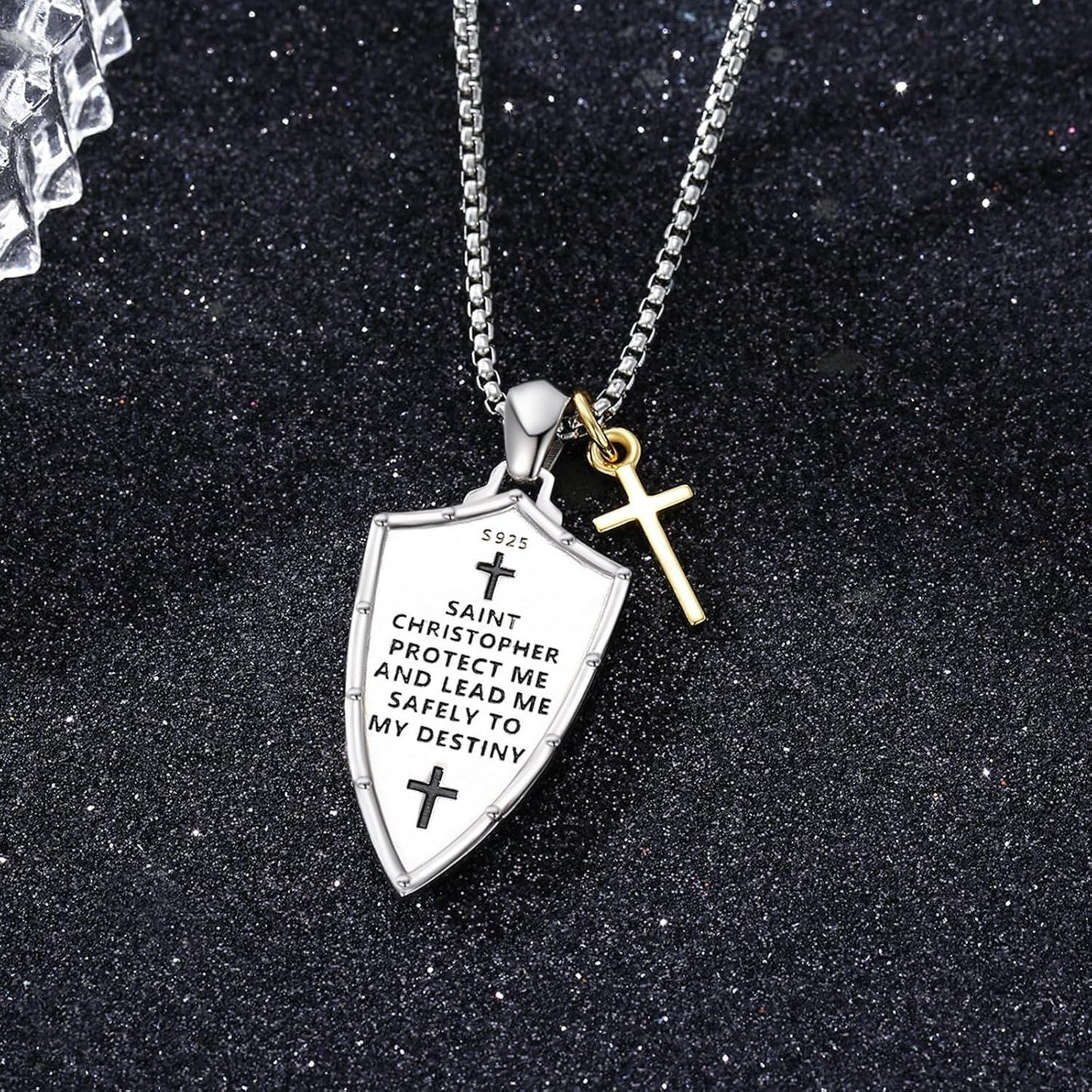 Sterling Silver Saint Michael Shield Cross Necklace for Men