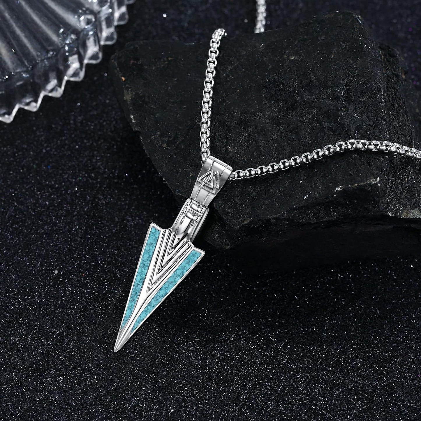 925 Sterling Silver Turquoise Triangle Viking Pendant Necklace
