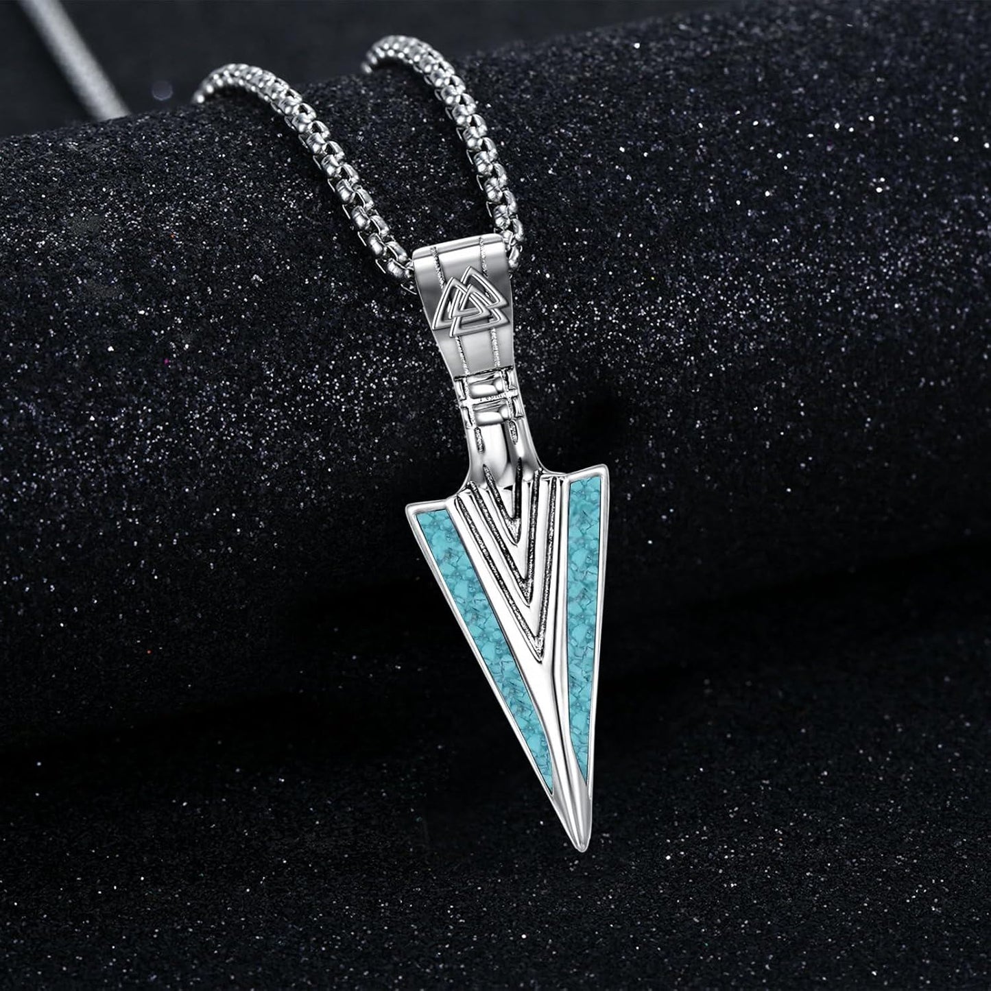925 Sterling Silver Turquoise Triangle Viking Pendant Necklace