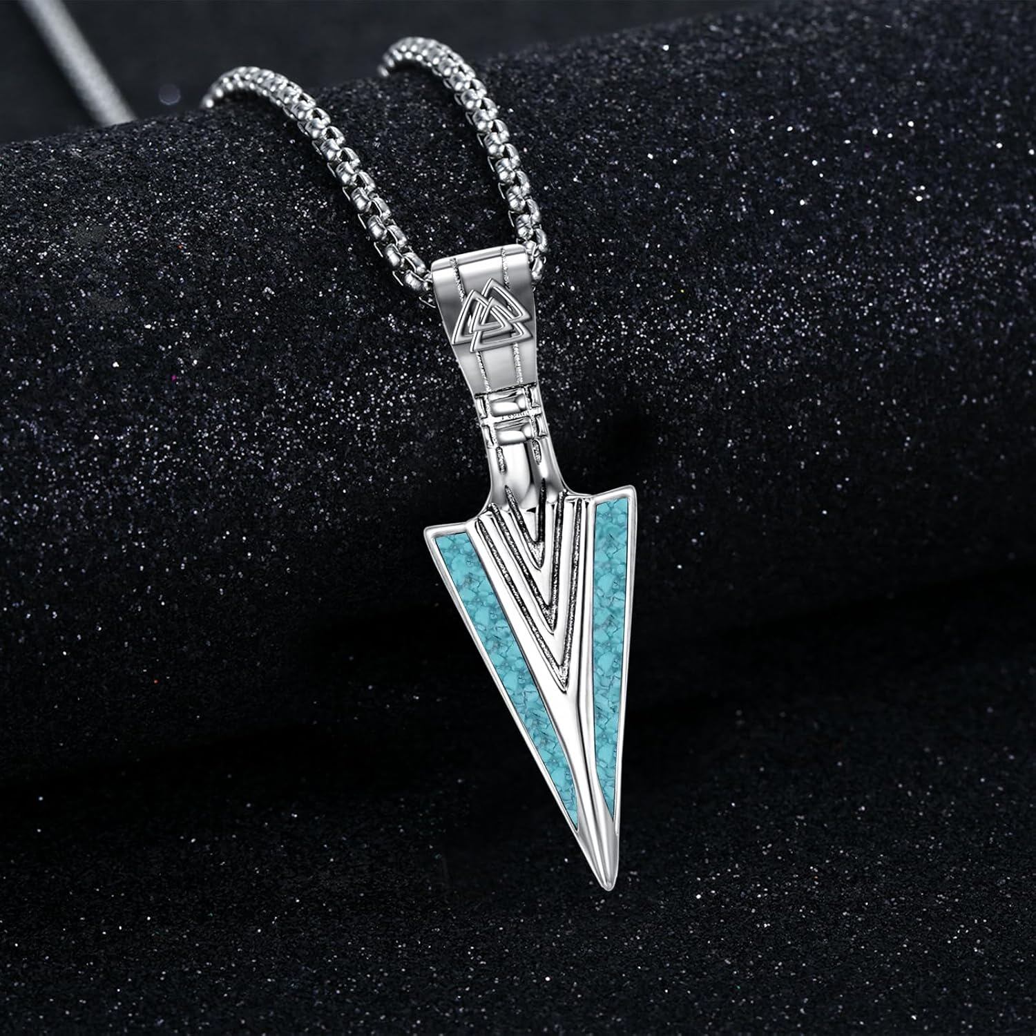925 Sterling Silver Turquoise Triangle Viking Pendant Necklace