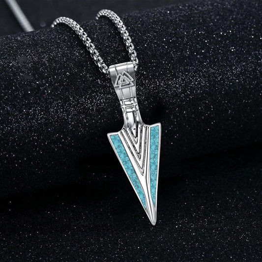 925 Sterling Silver Turquoise Triangle Pendant Necklace with Stainless Steel Chain Norse Viking Jewelry for Men & Women