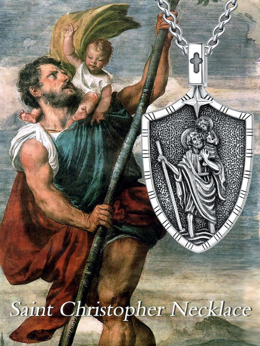 925 Sterling Silver St Christopher Shield Pendant Necklaces  for Men & Women