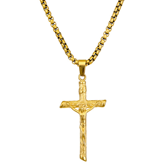 Blaze stainless steel necklace with crucifix on box chain