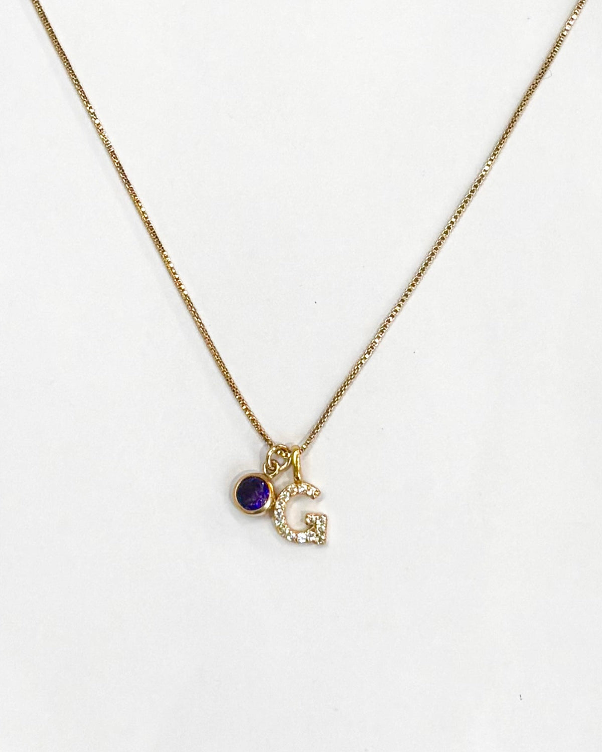 A-Z Pave Initial with Birthstones Necklace