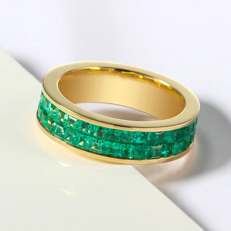 18K  Yellow Gold Band Ring With Genuine Zambian Emerald