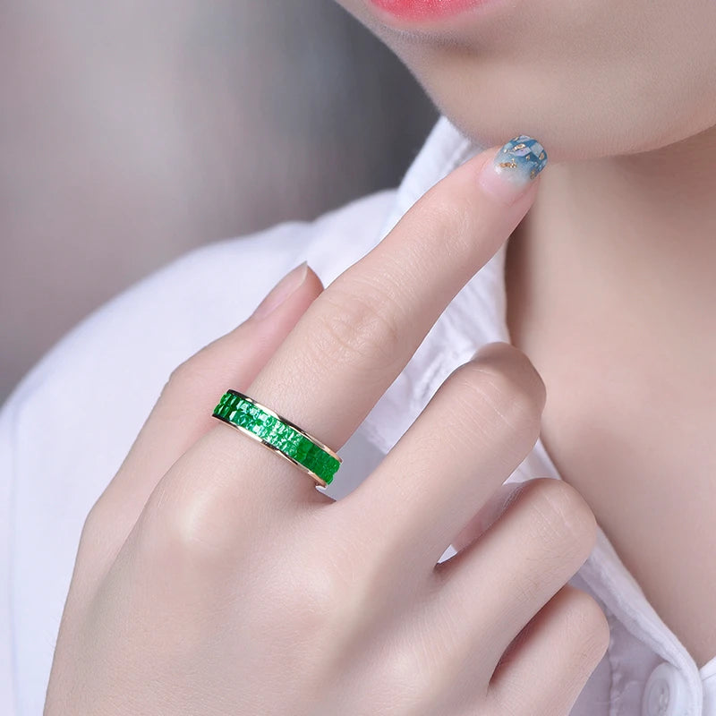 18K  Yellow Gold Band Ring With Genuine Zambian Emerald