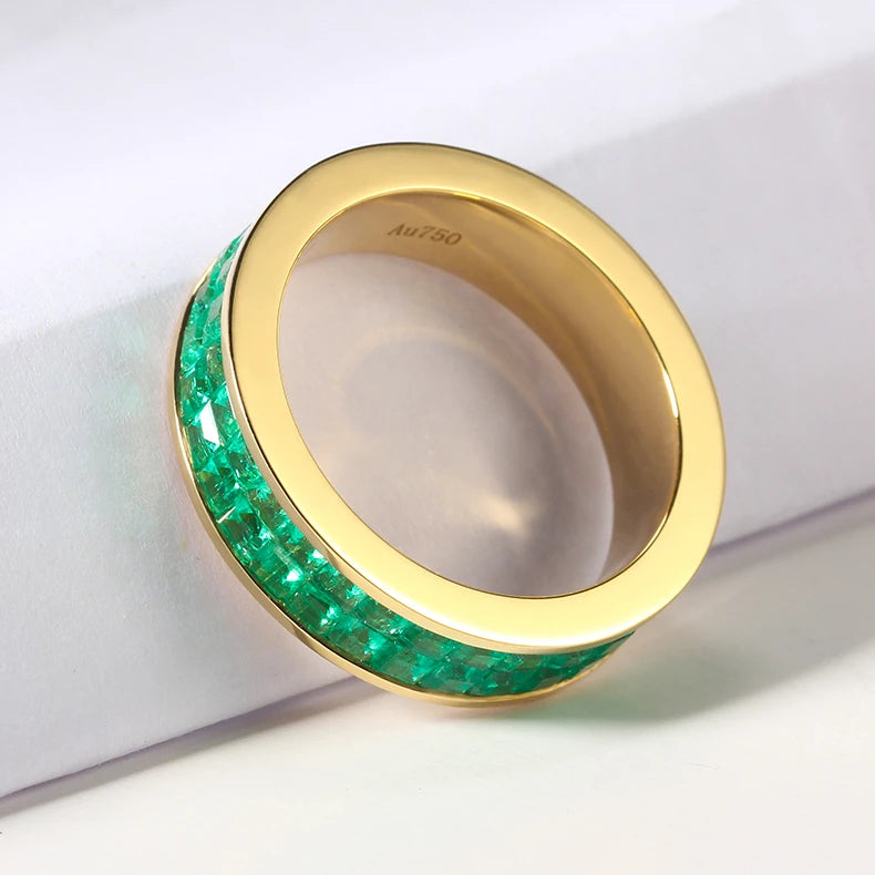 18K  Yellow Gold Band Ring With Genuine Zambian Emerald