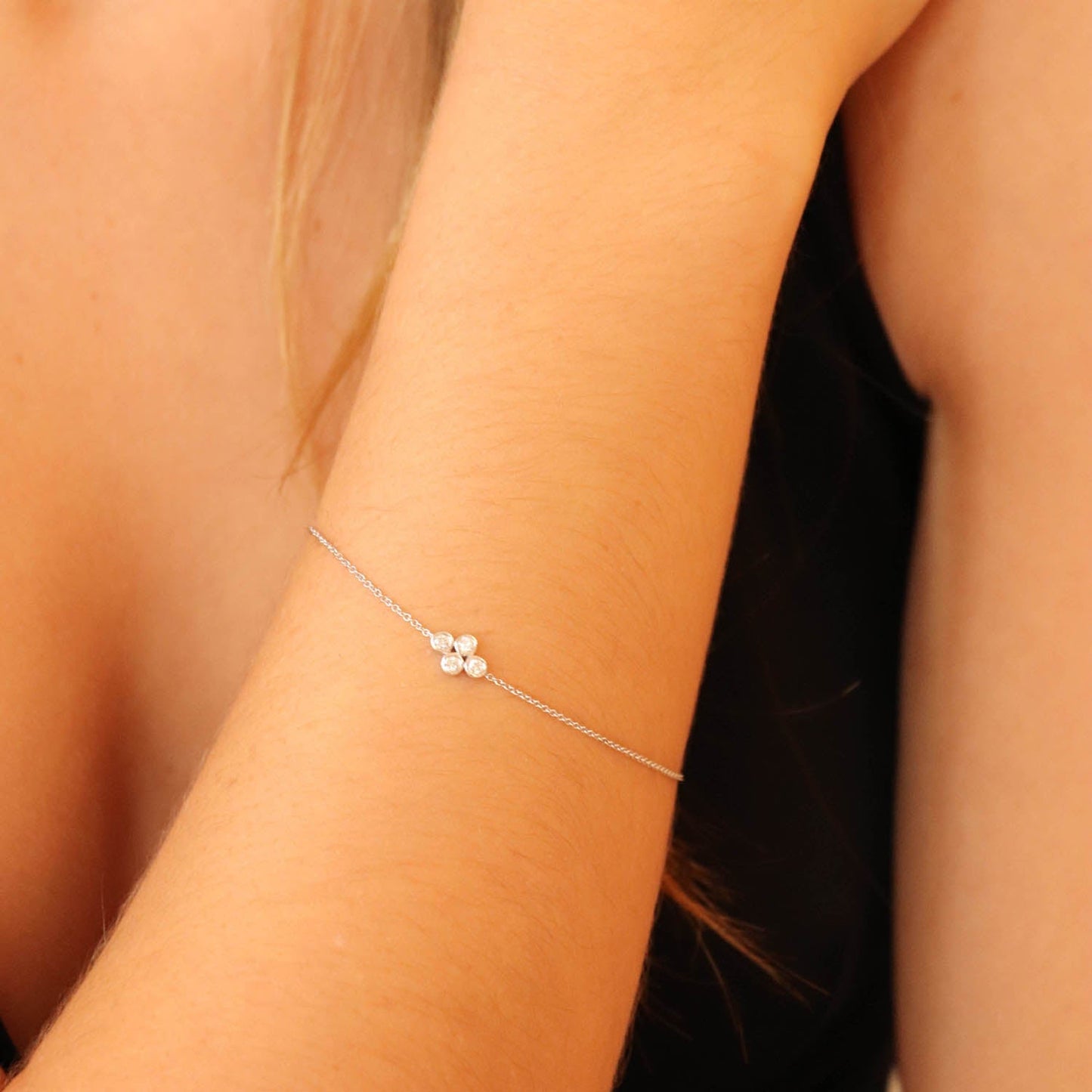 9K White Gold Diamond Bracelet With 0.15ct And 4 Stones