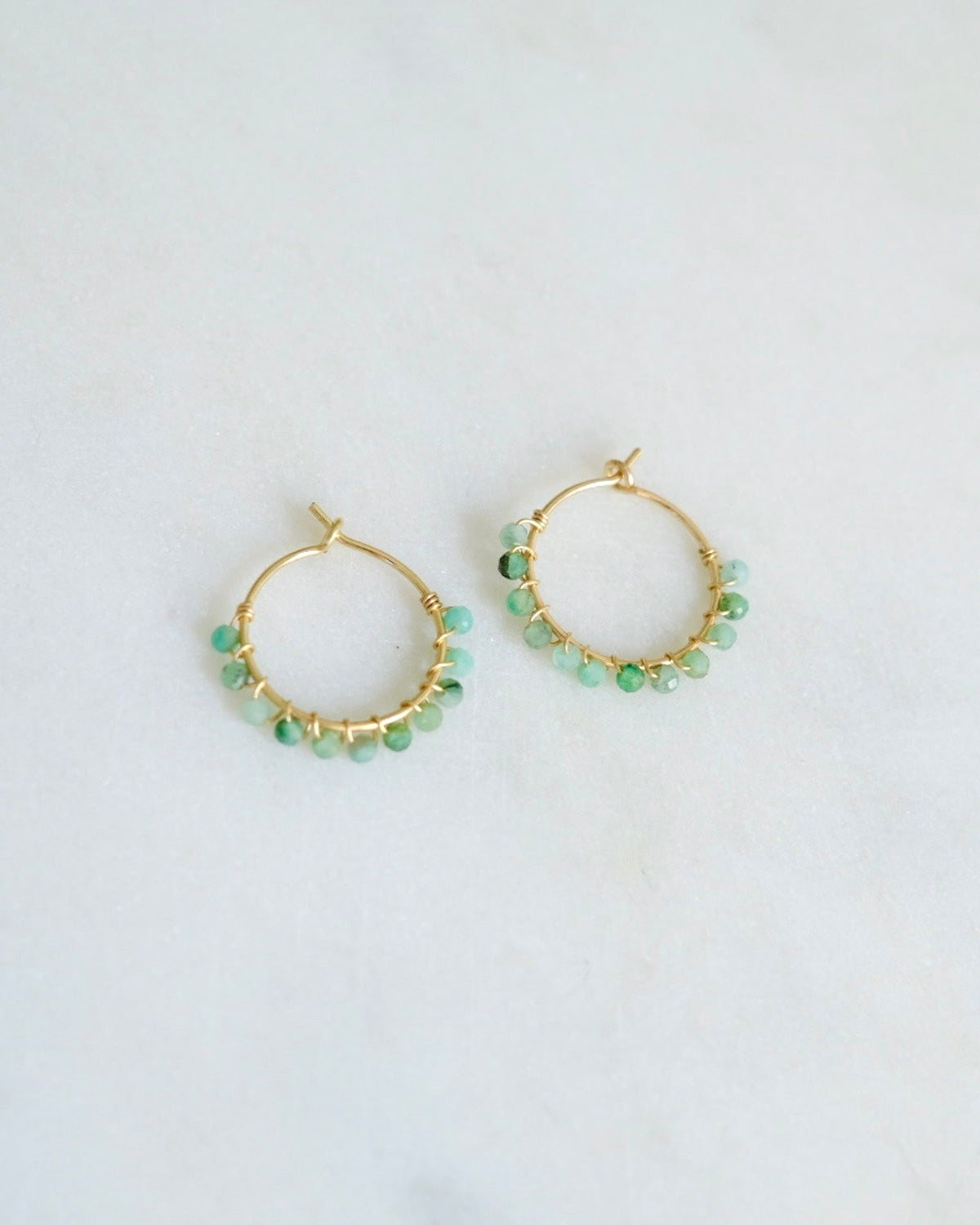 Emerald Beaded Hoop Earrings
