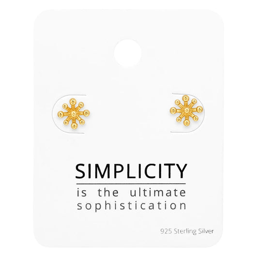 Dandelion Flower Sterling Silver Ear Studs on Card