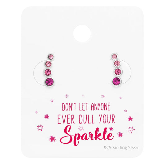 Silver Geometric Ear Studs with Crystal on Card