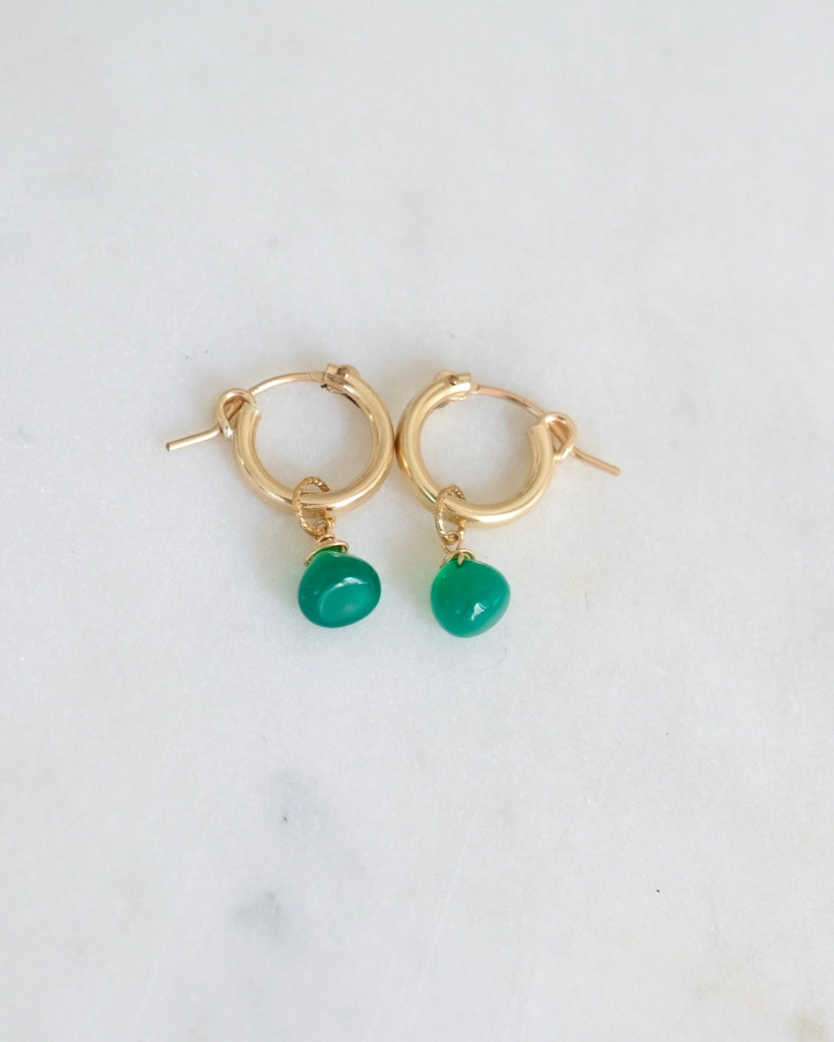 Green Agate Huggie Hoops